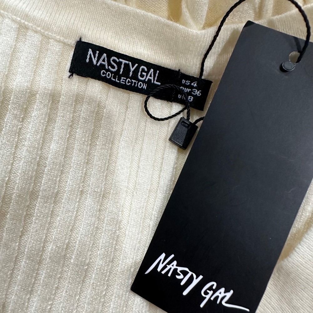 Nasty Gal Cream Ribbed V-Neck Midi Dress - Picture 10 of 15